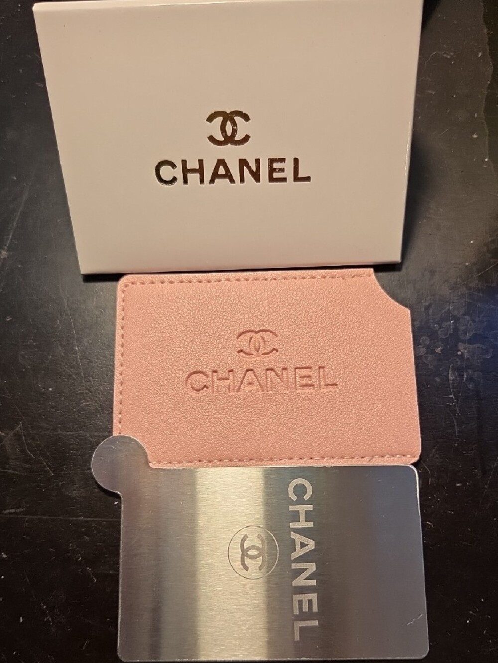 CHANEL Blush Pink Embossed Leather Card Holder-new In Box